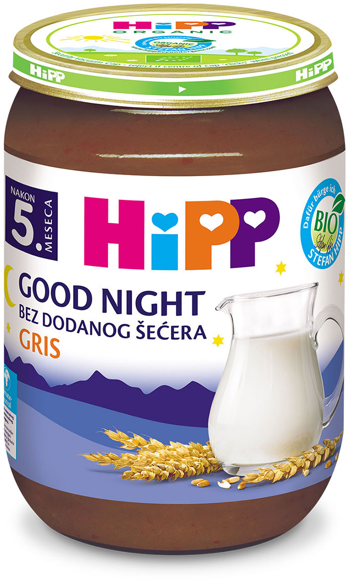 HIPP Kašica laku noć pšenični griz 190g-slika