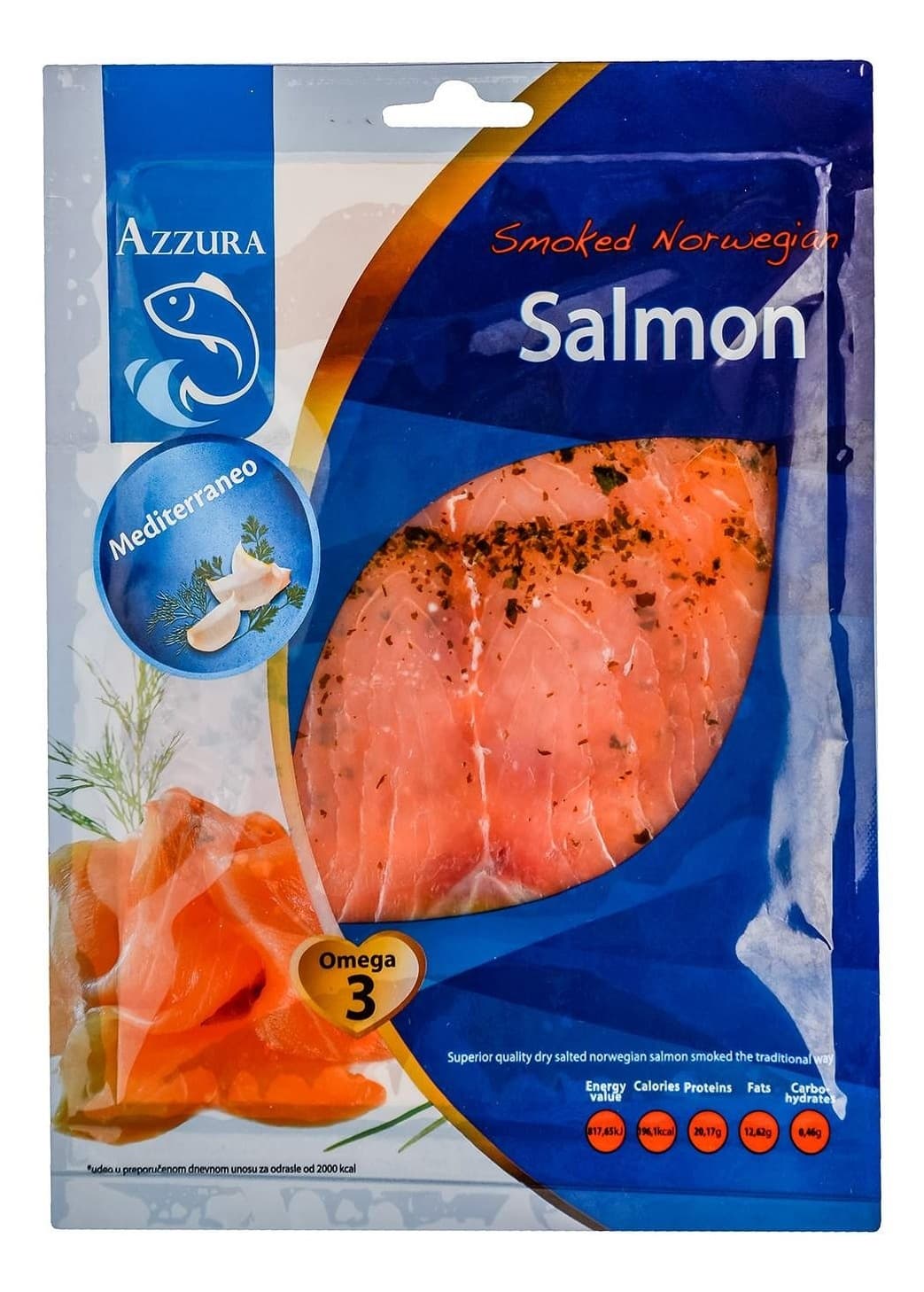 AZZURA dimljeni losos mediteraneo slajs 100g-slika