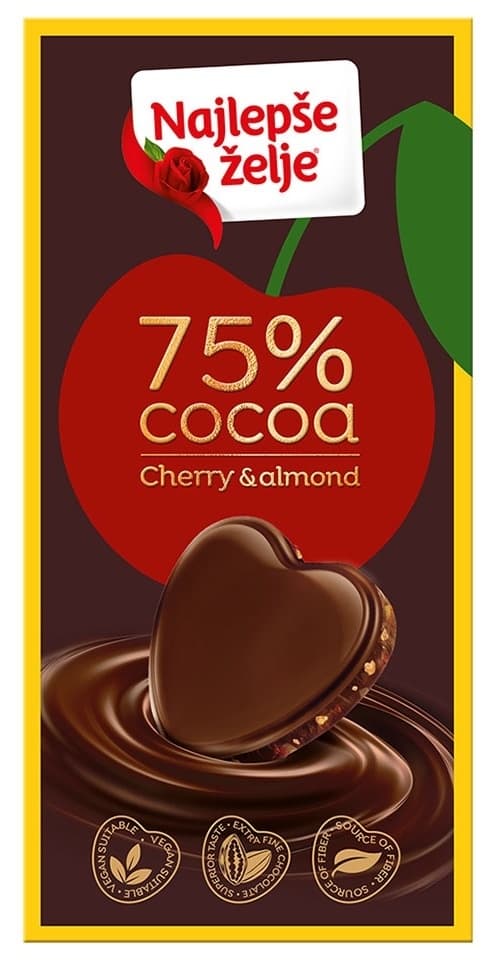 Cokolada crna 75% visnja i badem NZ 75g-slika