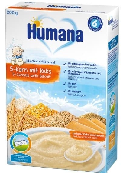 DEČIJA HRANA HUMANA 200G MLEČNA SA 5 ŽITARICA I KEKSOM-slika