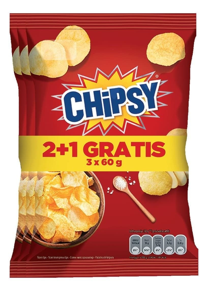ČIPS CHIPSY PLAIN SALTED 60G 2+1-slika