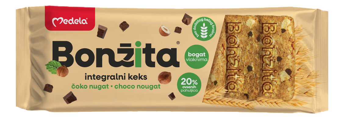 KEKS INTEGRALNI ČOKO NUGAT BONŽITA 120GR MEDELA-slika