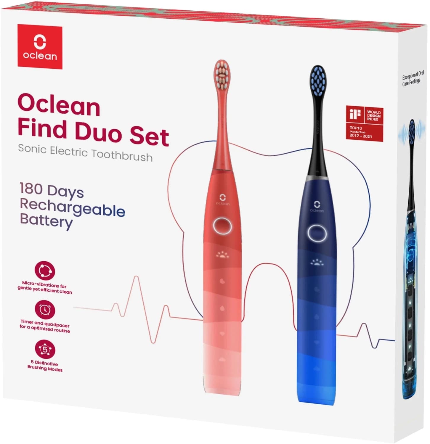 OCLEAN Find duo električna četkica za zube 2kom crveno-plavi-slika