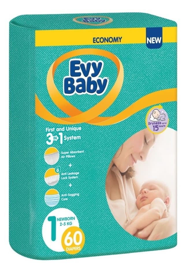 EVY BABY pelene 3u1 sistem 1 new born 60kom-slika