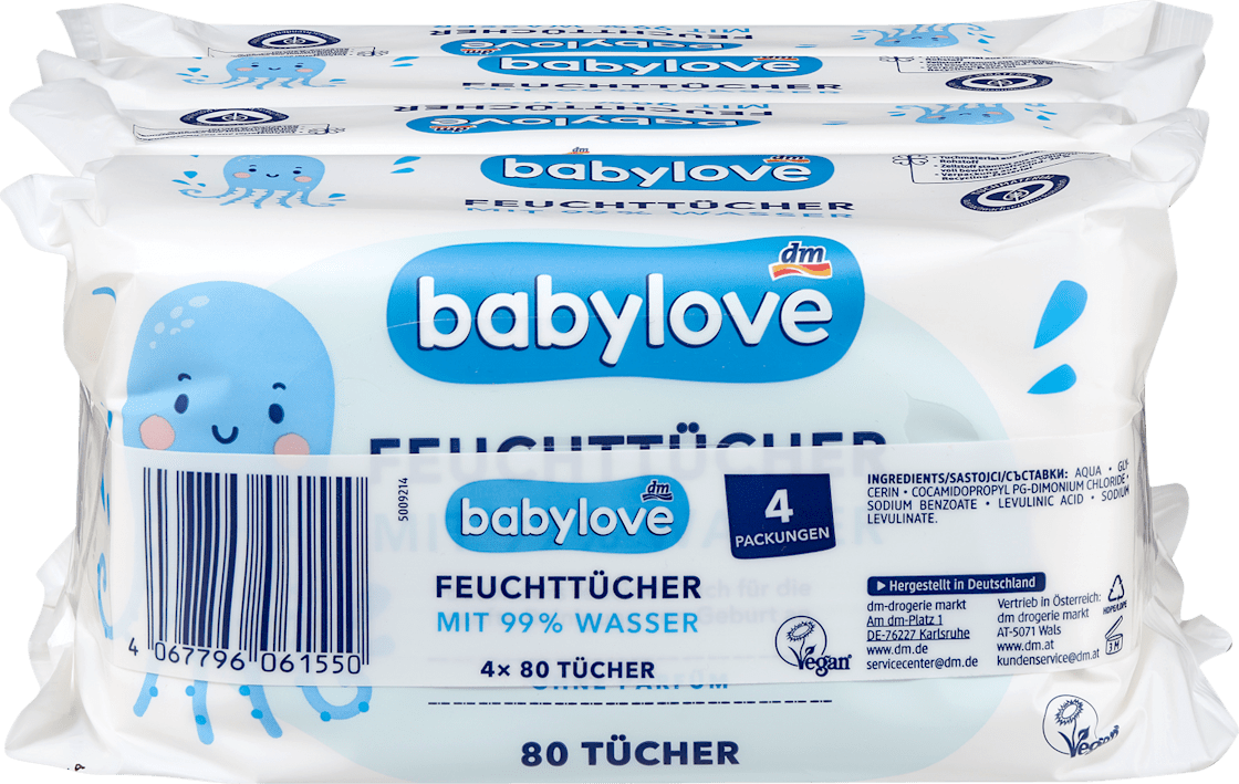 Vlažne maramice BABYLOVE 99% voda 4x80kom-slika