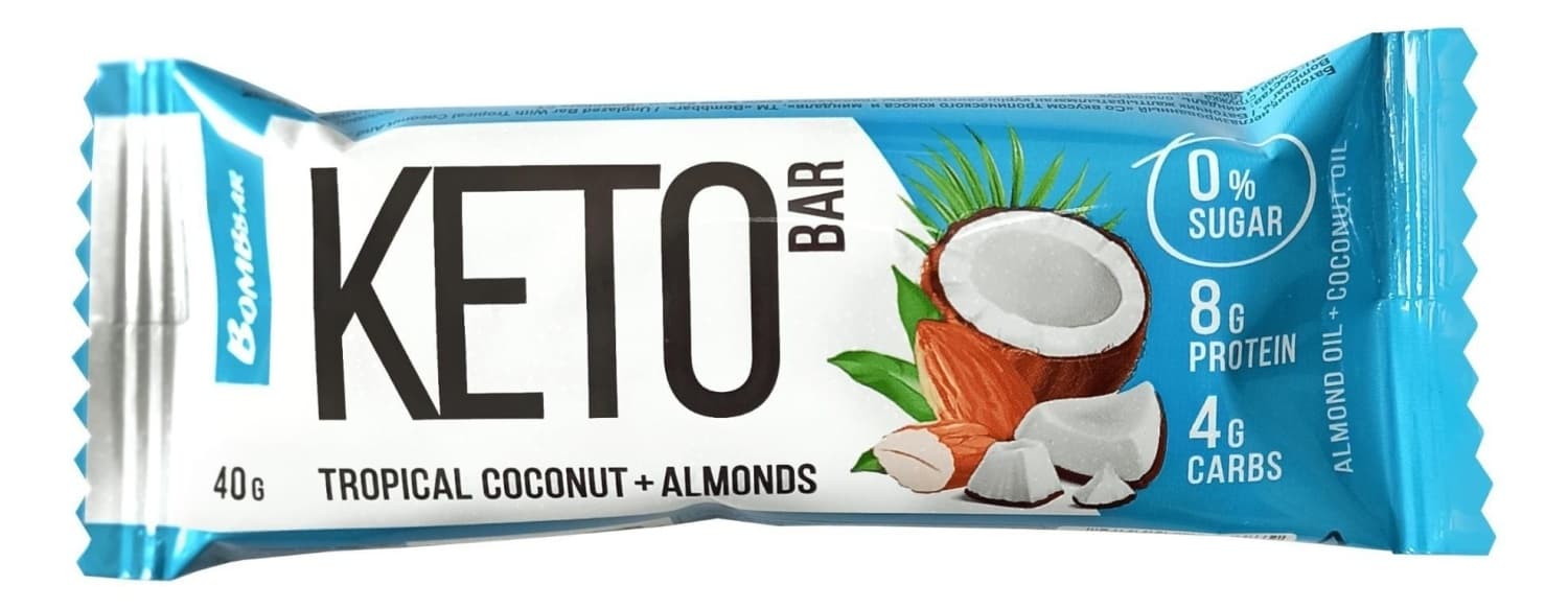 Keto bar BOMBBAR nepreliveni tropski kokos i badem 40g-slika