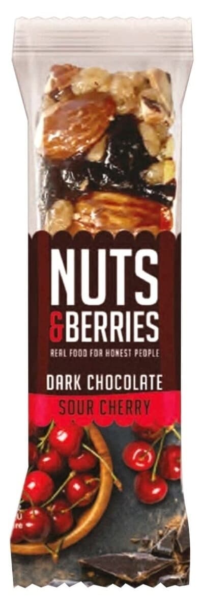 NUTS & BERRIES Dark chocolate sour cherry bar 40g-slika