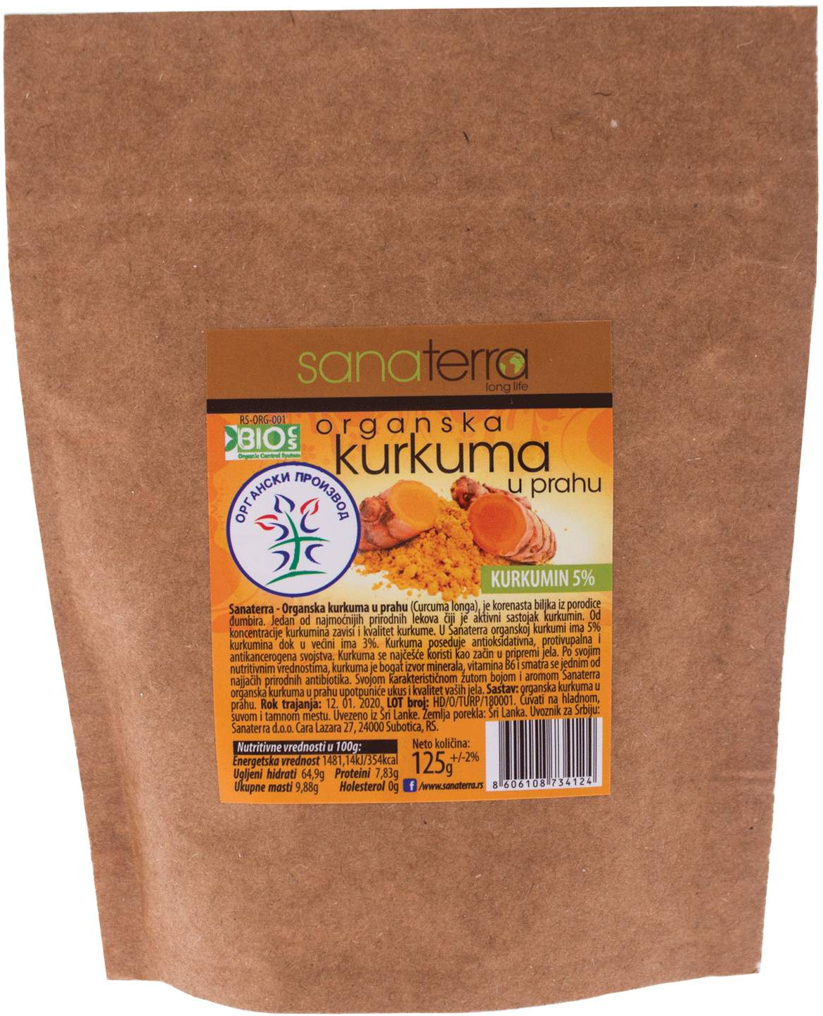 KURKUMA U PRAHU 125G ORG SANATERRA-slika
