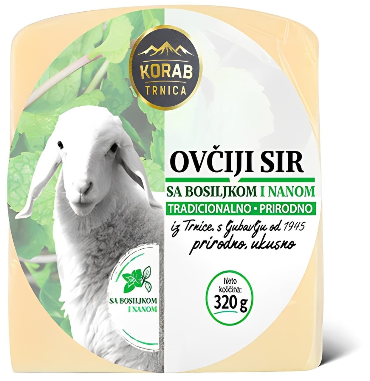 SIR OVČIJI PUNOMASNI POLUTVRDI SA NANOM I BOSILJKOM 320G KORAB-slika