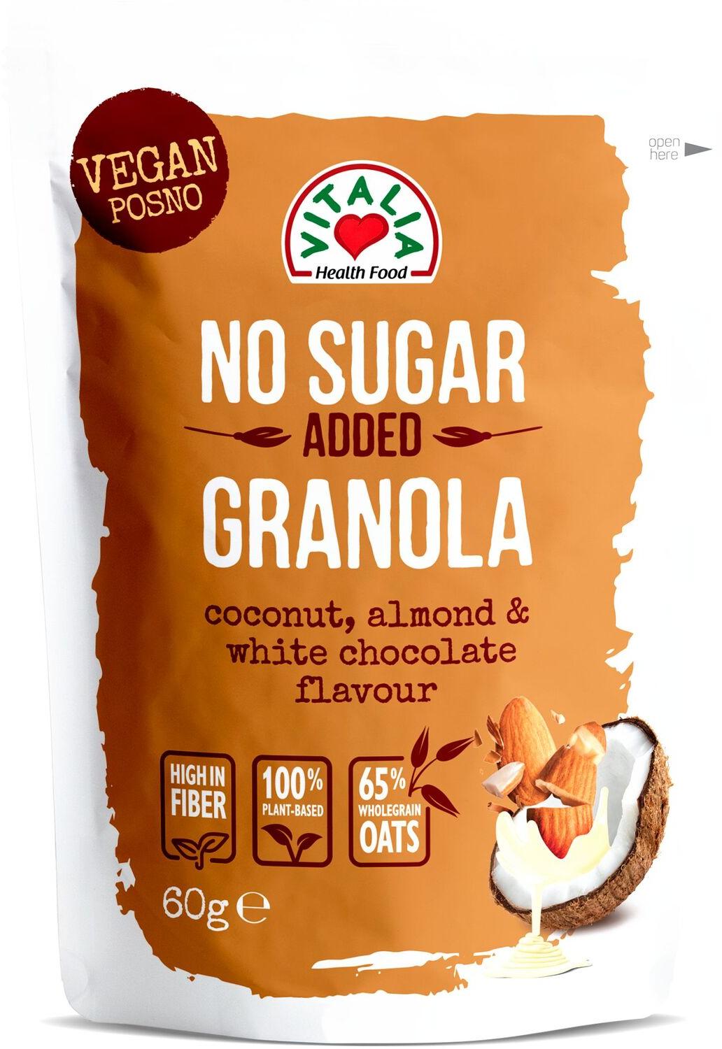 VITALIA Ovsena granola bela čokolada badem 60g-slika