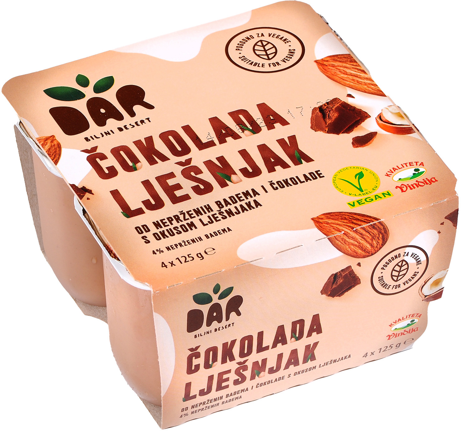 DESERT BILJNI ČOKOLADA LEŠNIK 4 X 125 GR DAR-slika