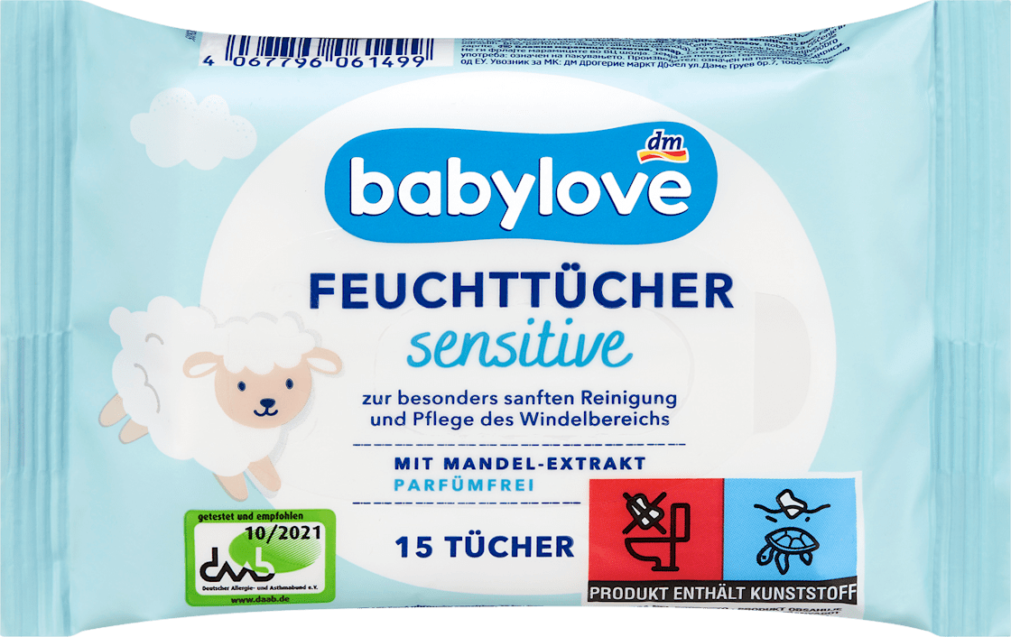 Vlažne maramice BABYLOVE sensitive putna ambalaža 15kom-slika