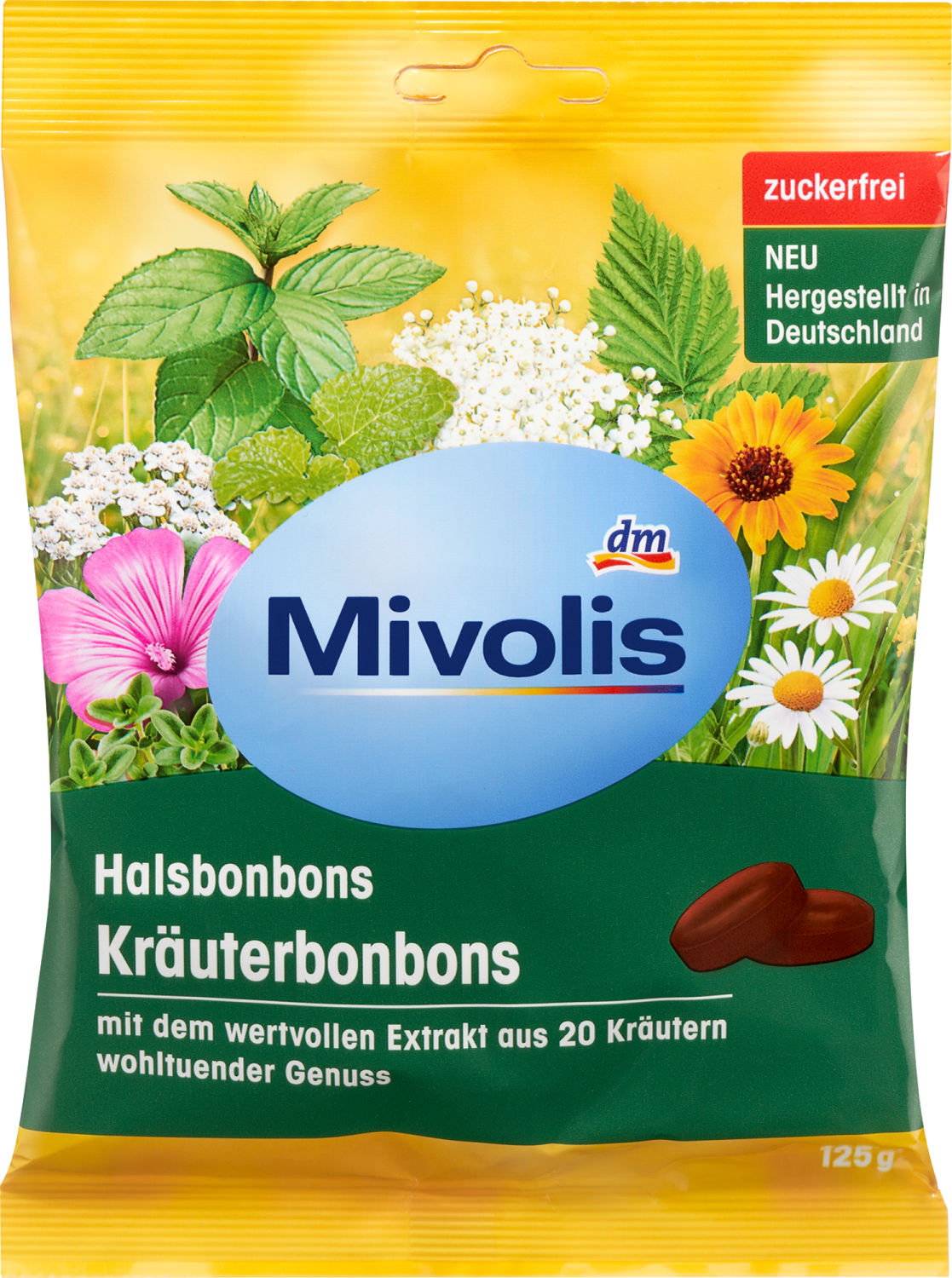 Bombone MIVOLIS sa zaslađivačima i ekstraktom 20 biljaka 125g-slika