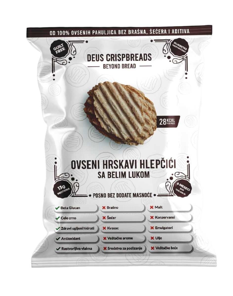HLEPČIĆI OVSENI BELI LUK 150G DEUS-slika