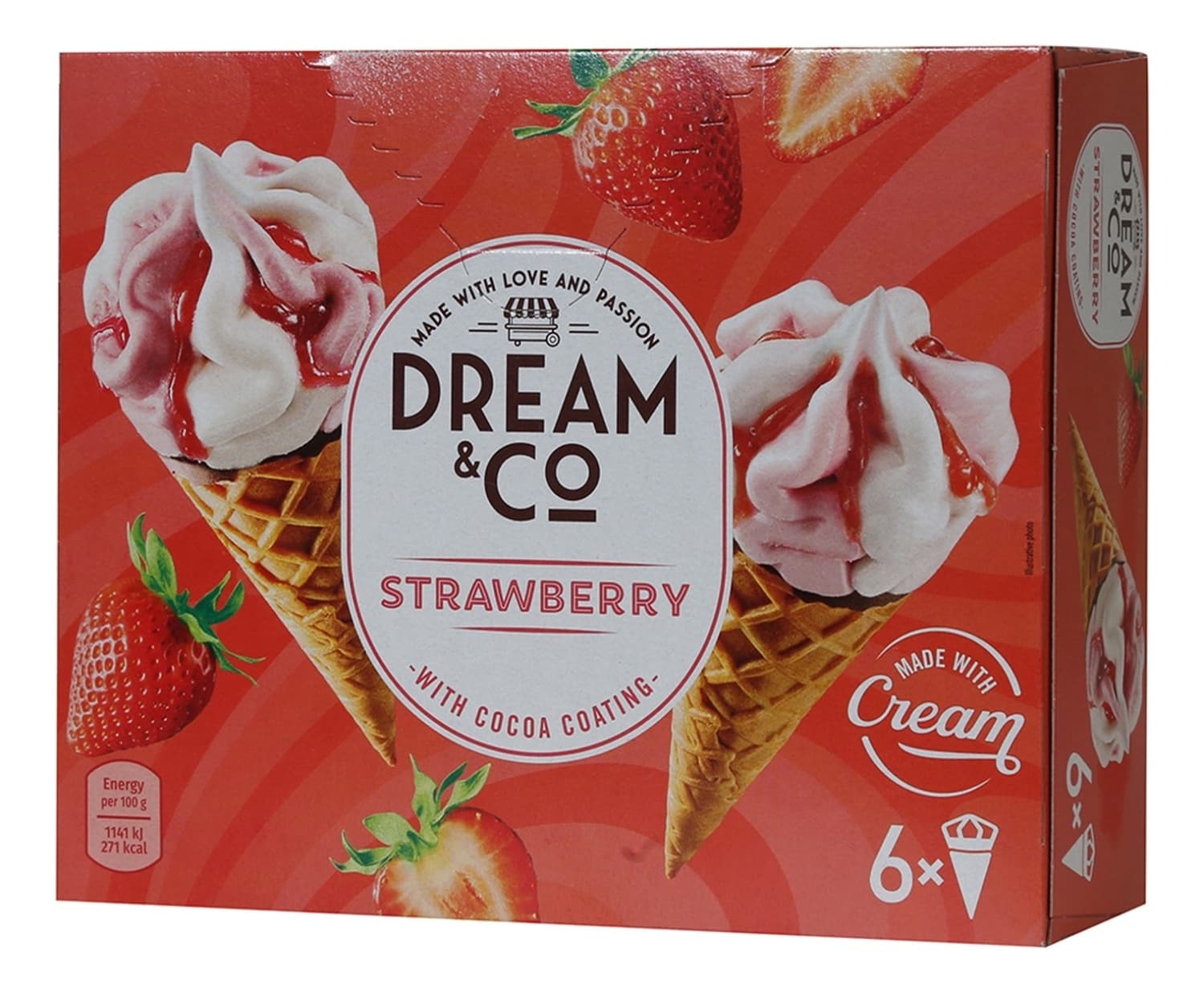 Sladoled DREAM&CO jagoda kornet 6x110ml-slika