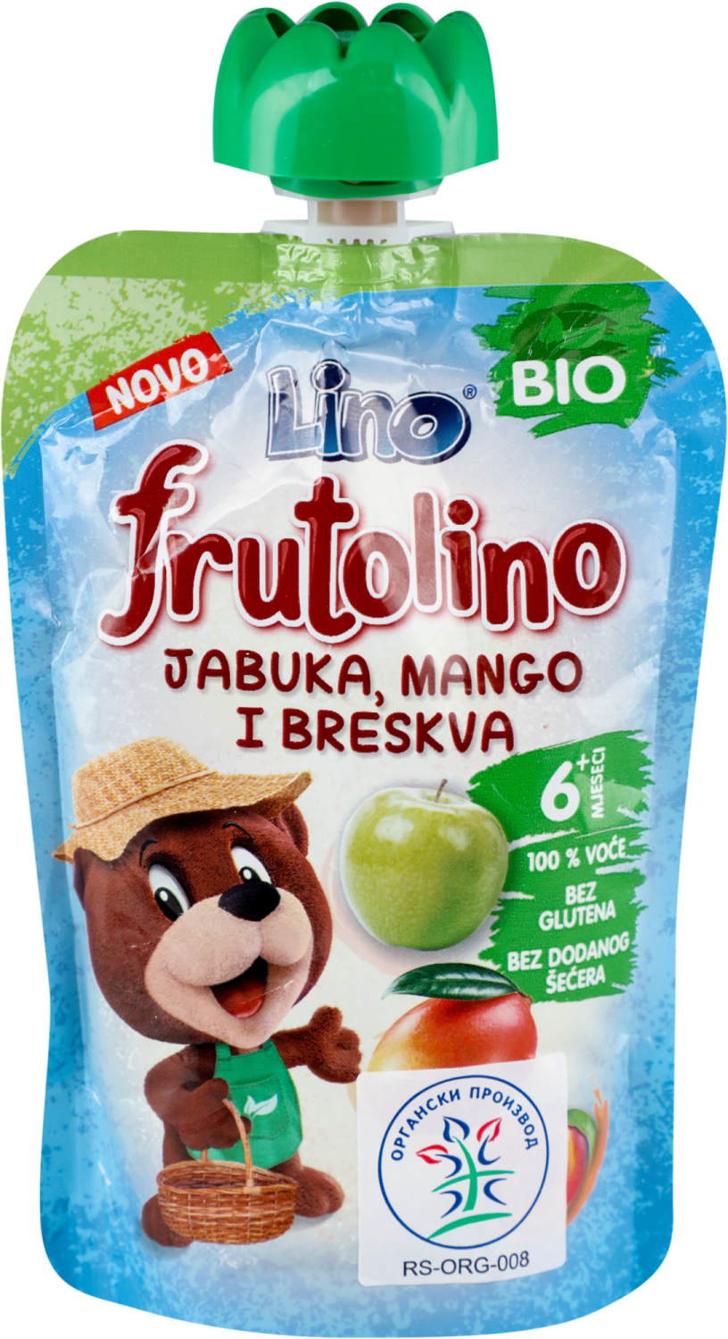 HRANA DEČIJA FRUTOLINO BIO JAB.MAN.I BRESK.POUCH 100GR PODRAVKA-slika