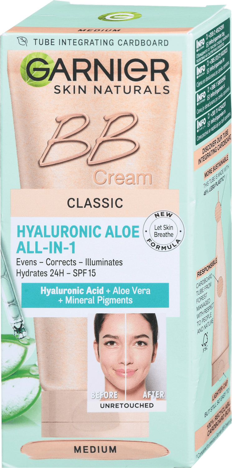 KREMA GARNIER BB 50ML CLASSIC MEDIUM HYALURONIC ALOE-slika