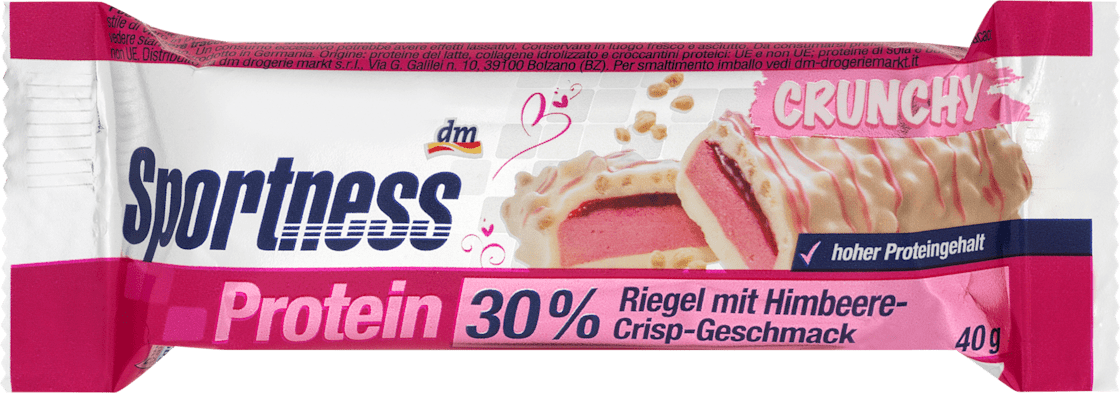 Štanglica SPORTNESS Crunchy energetska bela čokolada i malina 40g-slika