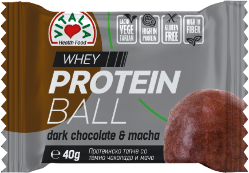 VITALIA proteinska loptica crna čokolada mača 40g-slika