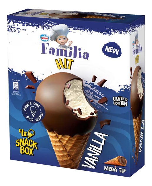 Sladoled FAMILIA Hit vanilla kornet 4x85ml-slika