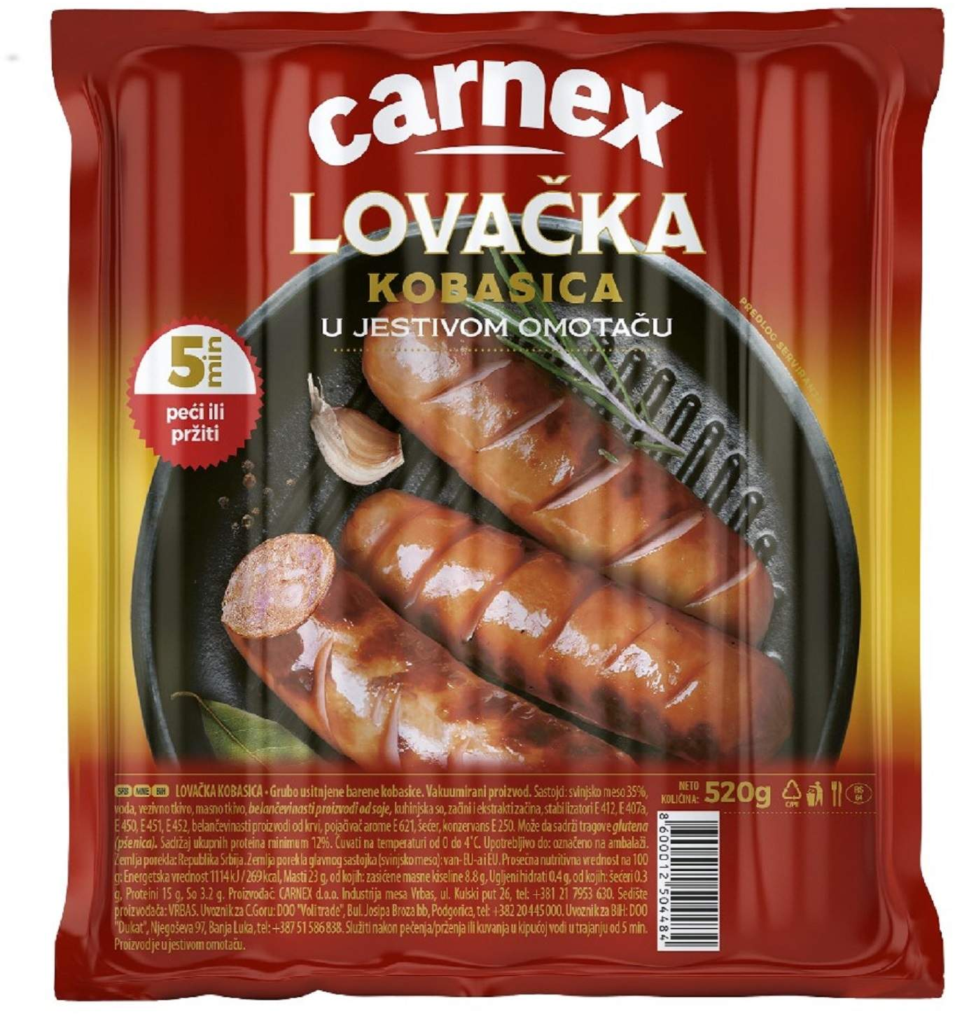 Lovacka kobasica Carnex 520g-slika