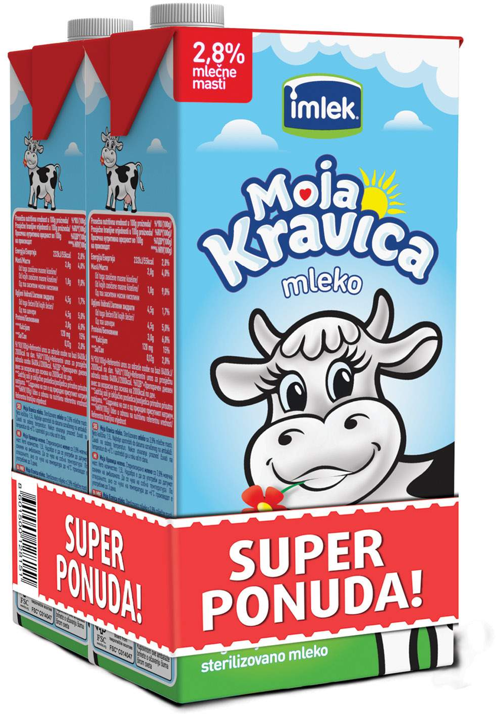 MLEKO UHT MOJA KRAVICA 2.8% 2X1L-slika