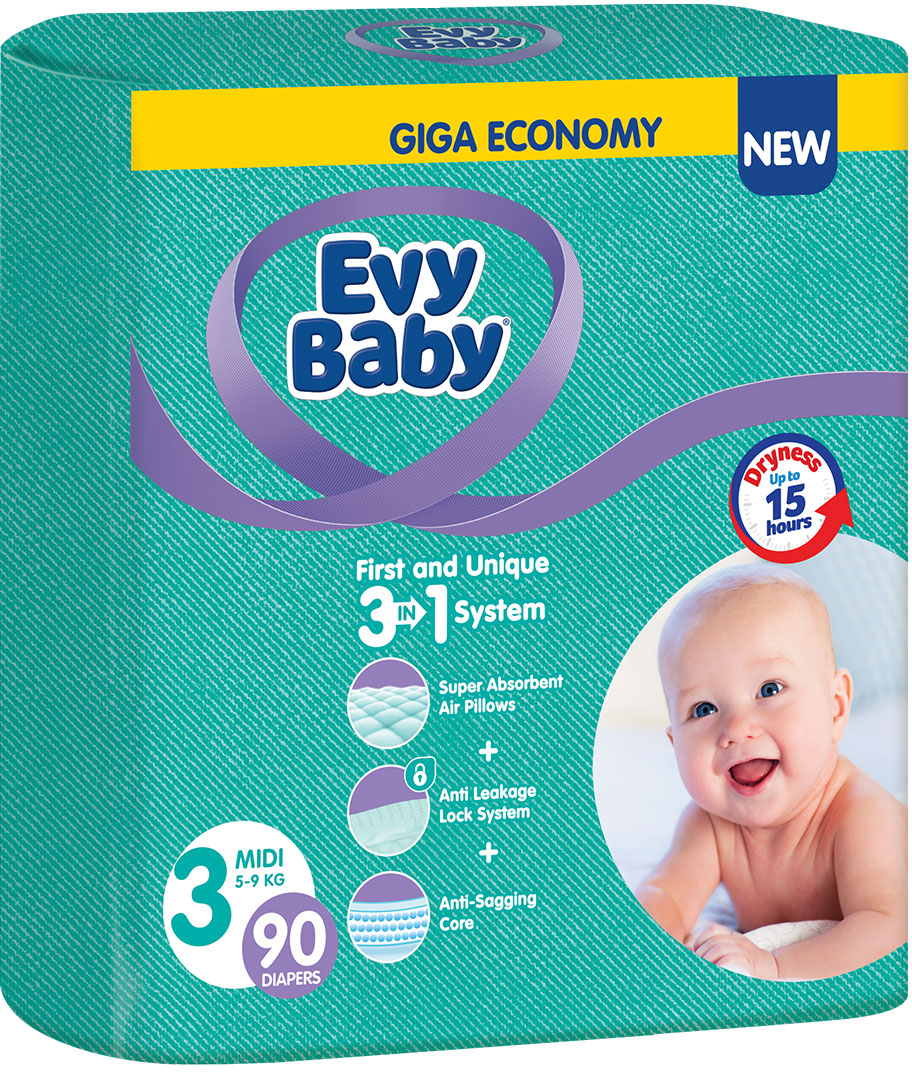 EVY BABY pelene 3u1 sistem 3 midi 90kom-slika