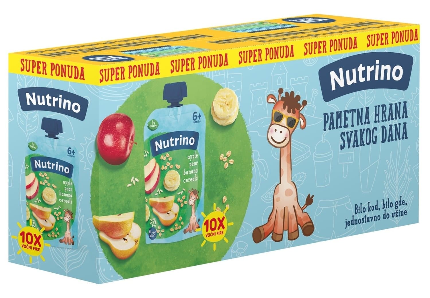 NUTRINO voćni pire jabuka kruška banana sa žitaricama 10x100g-slika