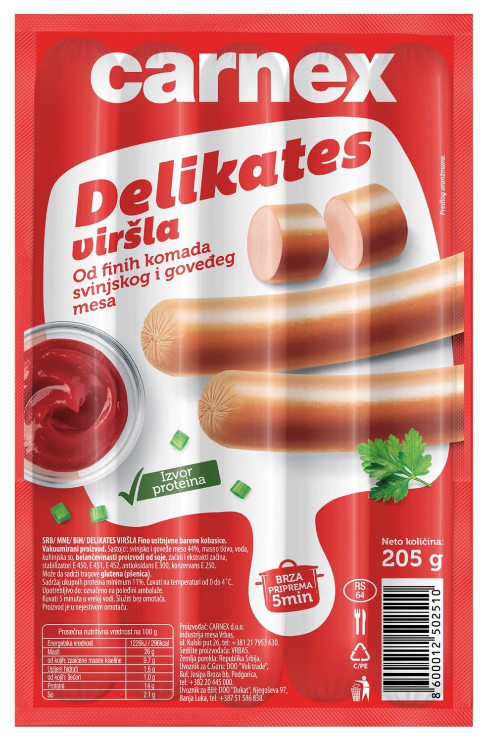 Delikates virsla Carnex 205g-slika