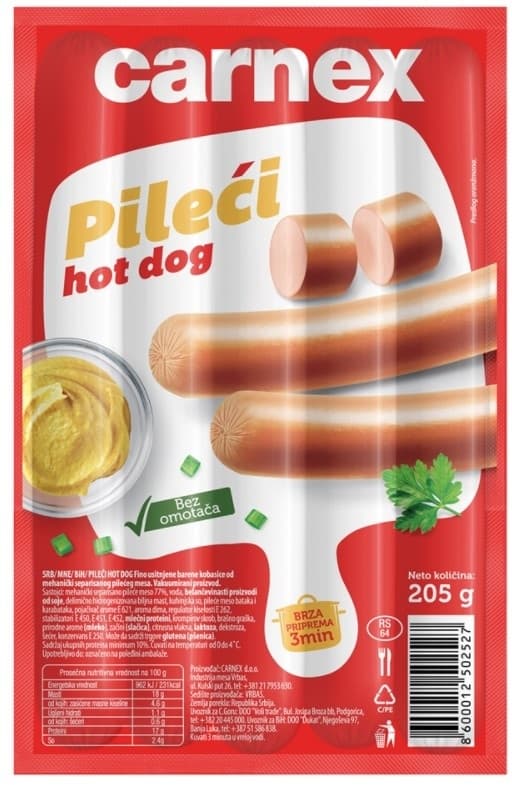 Pileci hot dog Carnex 205g-slika