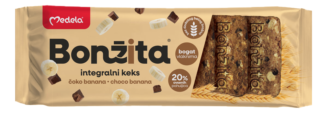 KEKS INTEGRALNI ČOKO BANANA BONŽITA 120GR MEDELA-slika