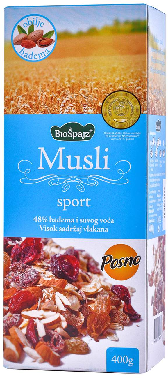 Musli sport bez dodatog secera 400g-slika