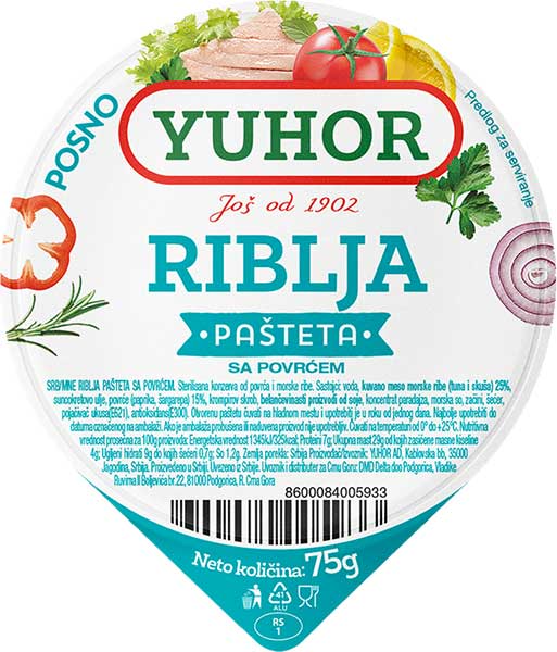 Pasteta riblja sa povrcem Yuhor 75g-slika