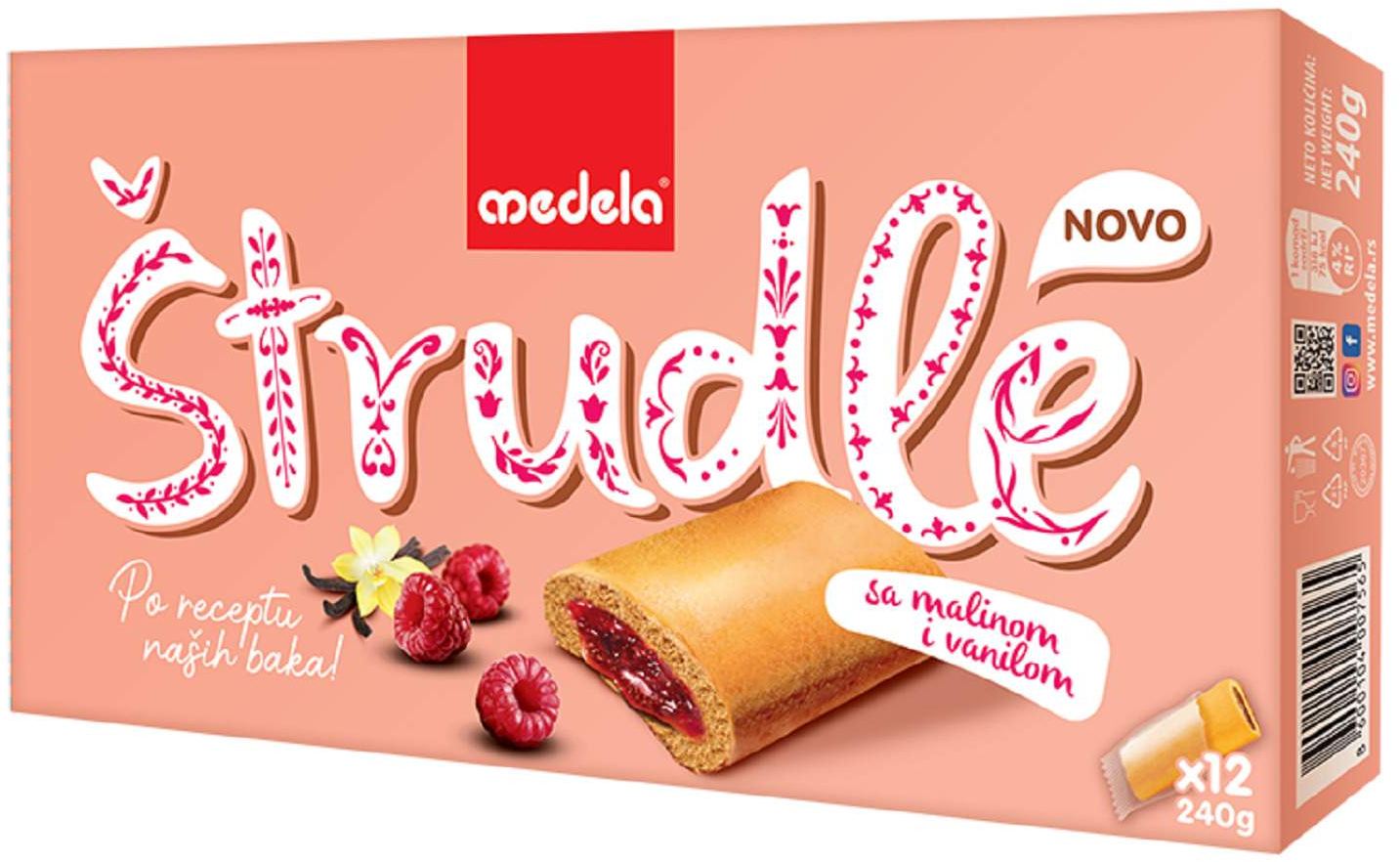 ŠTRUDLE MALINA VANILA 240G MEDELA-slika