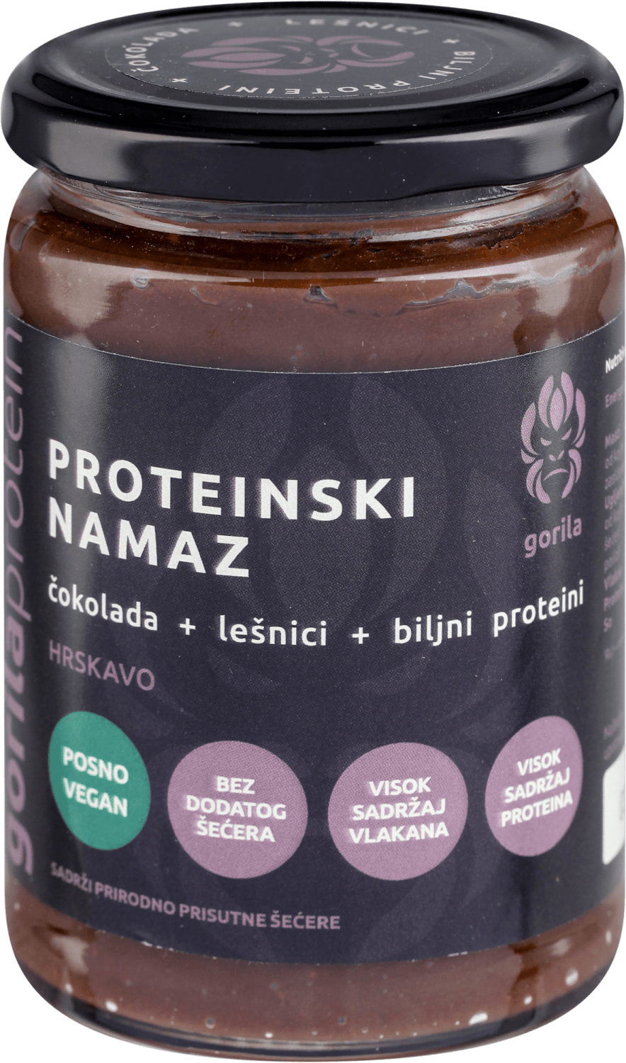 Proteinski namaz GORILA čokolada lešnik biljni protein 375g-slika