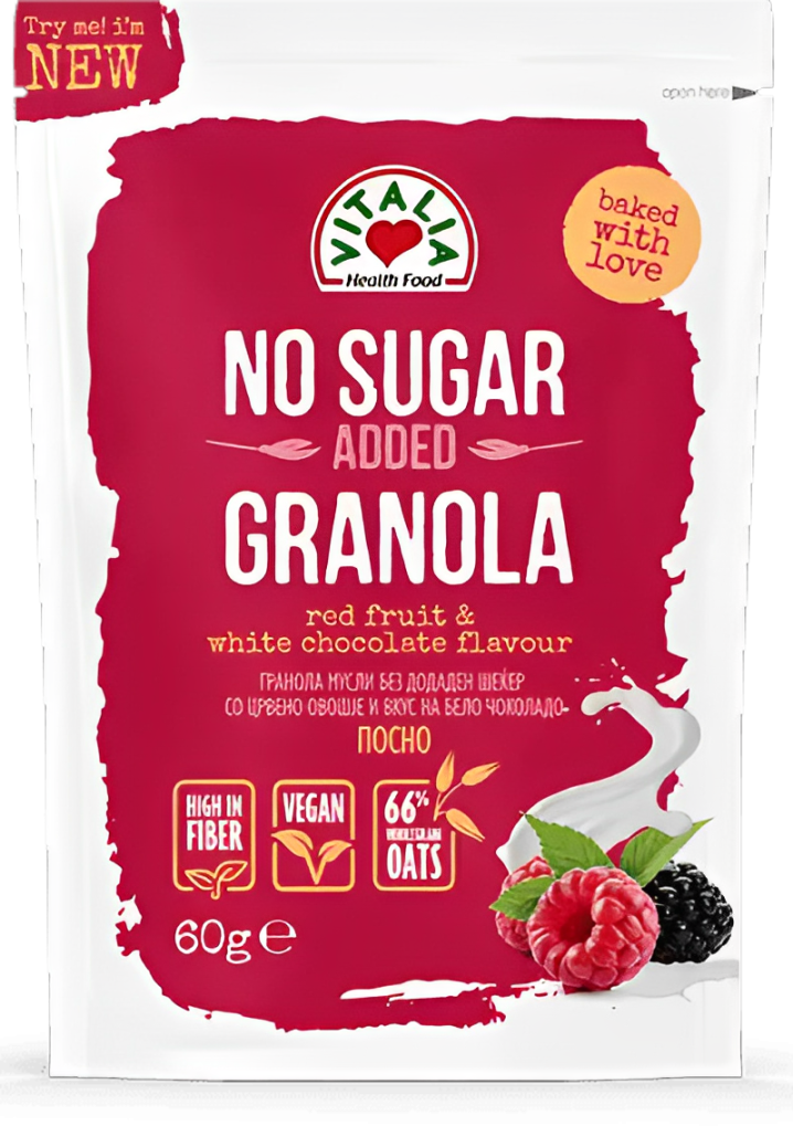 MUSLI GRANOLA ČOKOLADA CRVENO VOĆE 60GR VITALIA-slika