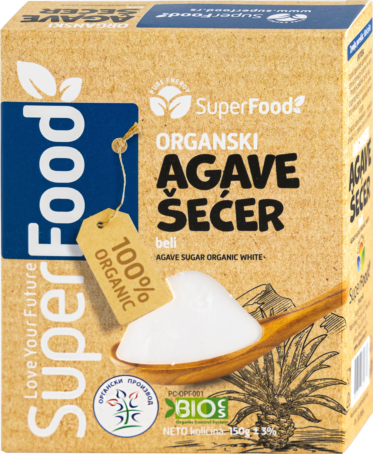 SUPERFOOD šećer od agave organski 150g-slika