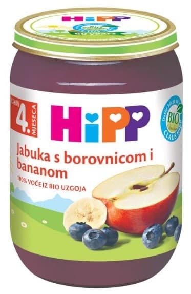 Kasica Hipp 4m+ borovnica u jabuci 190g-slika