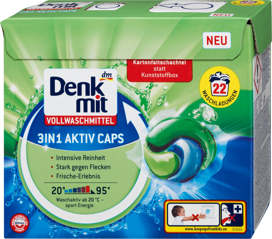 DENKMIT Aktiv caps 3u1 kapsule za beli veš 22kom-slika
