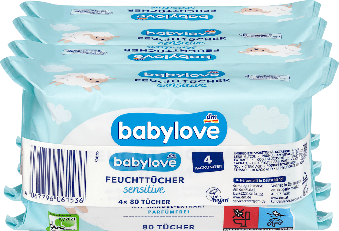 Vlažne maramice BABYLOVE sensitive 4x80kom-slika