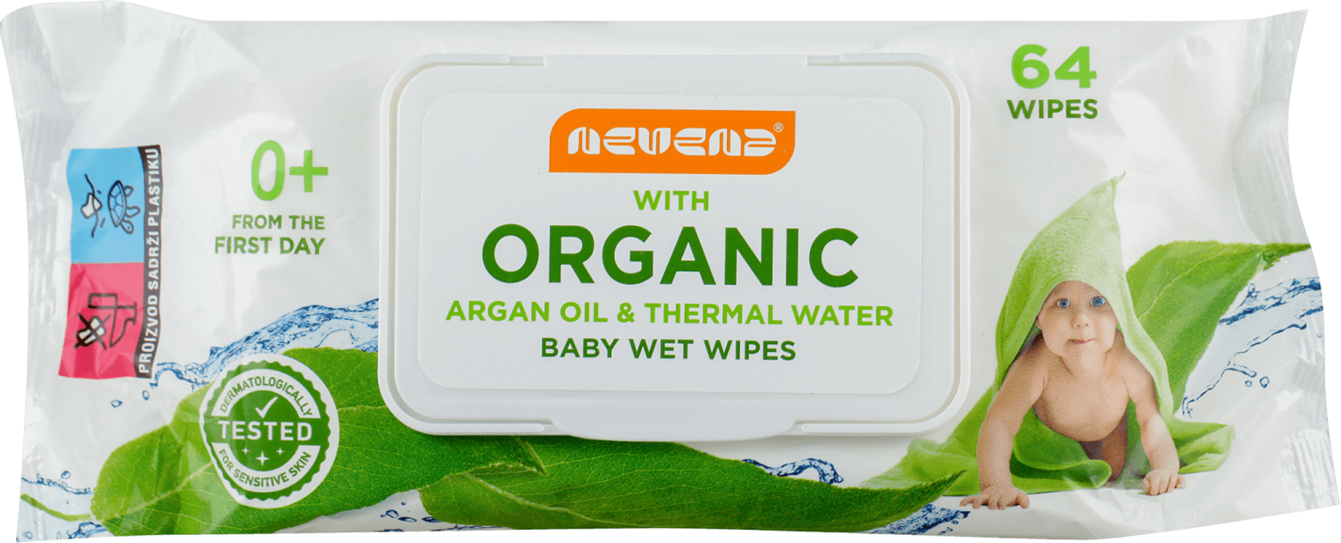 Vlažne maramice NEVENA baby organic argan oil & thermal water 64g-slika