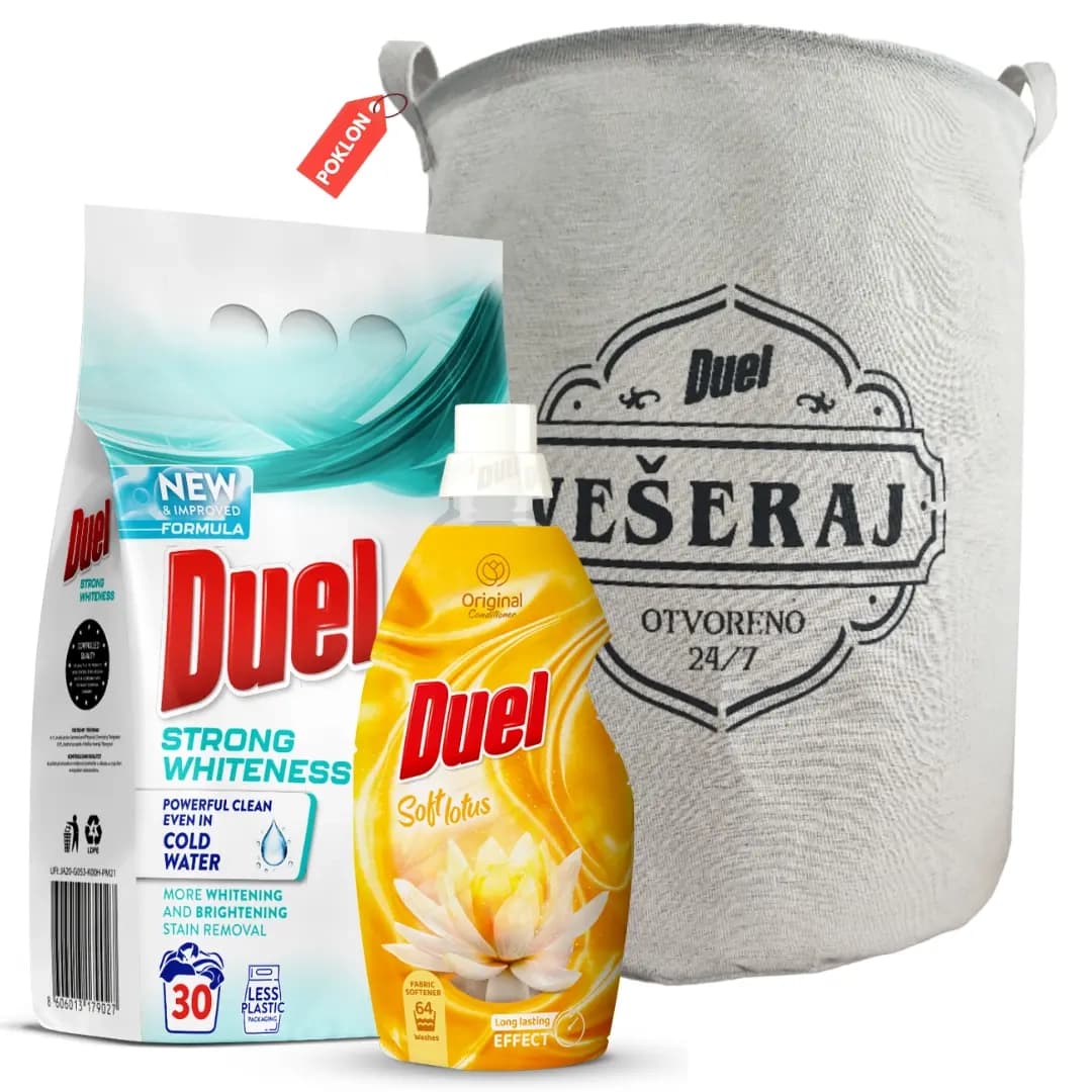 DUEL paket deterdžent za veš, omekšivač i korpa za veš-slika
