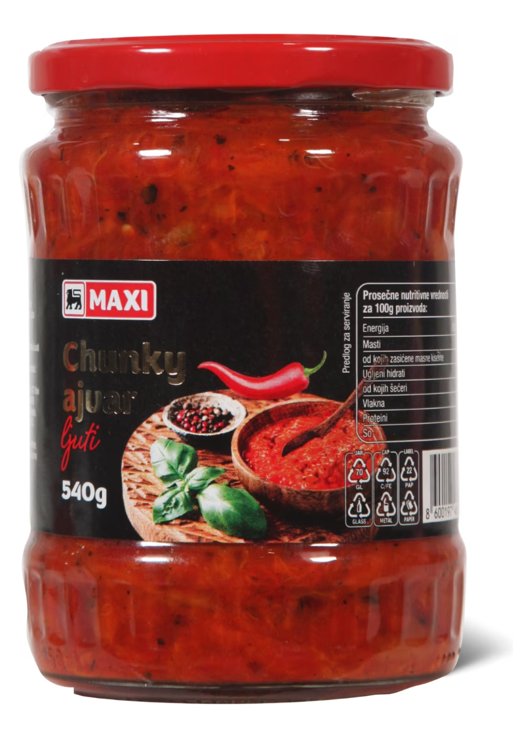 Ajvar ljuti Chunky Maxi 540g.-slika