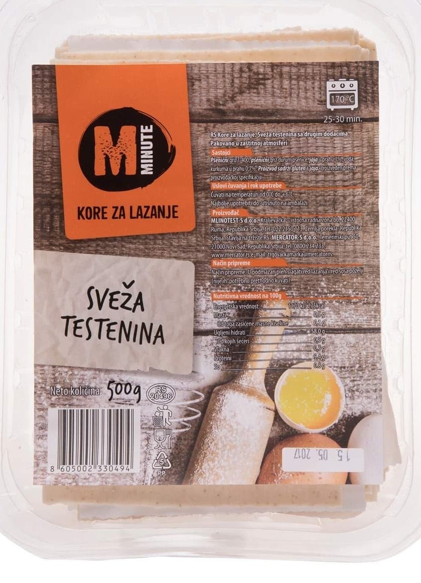 MINUTE kore za lazanje 500g-slika
