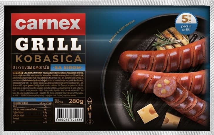 KOBASICA GRILL SA SIROM 280G CARNEX-slika